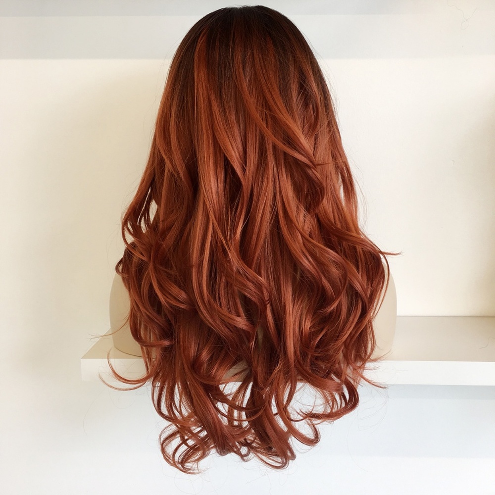 20" Side Part Black Copper Color Wavy Wig | Sophia - Picture 5 of 8